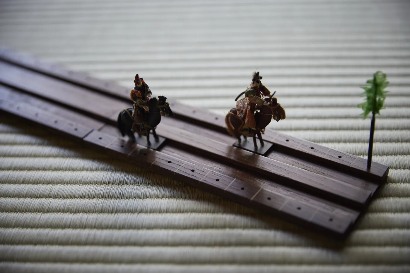 畳の上に置かれた盤物の盤と騎馬の駒